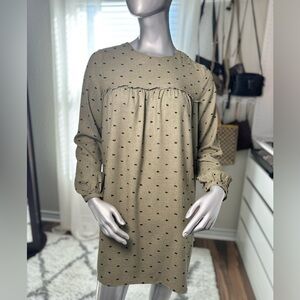 Zara Moss Green Swiss Dot Babydoll Knee Length Dress w/ Pockets Medium